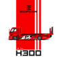 Lot57Supplies Diecast Shop 1:64 scale SC H300 flatbed transport trailer in red Tokyo Drift livery with racing decals.