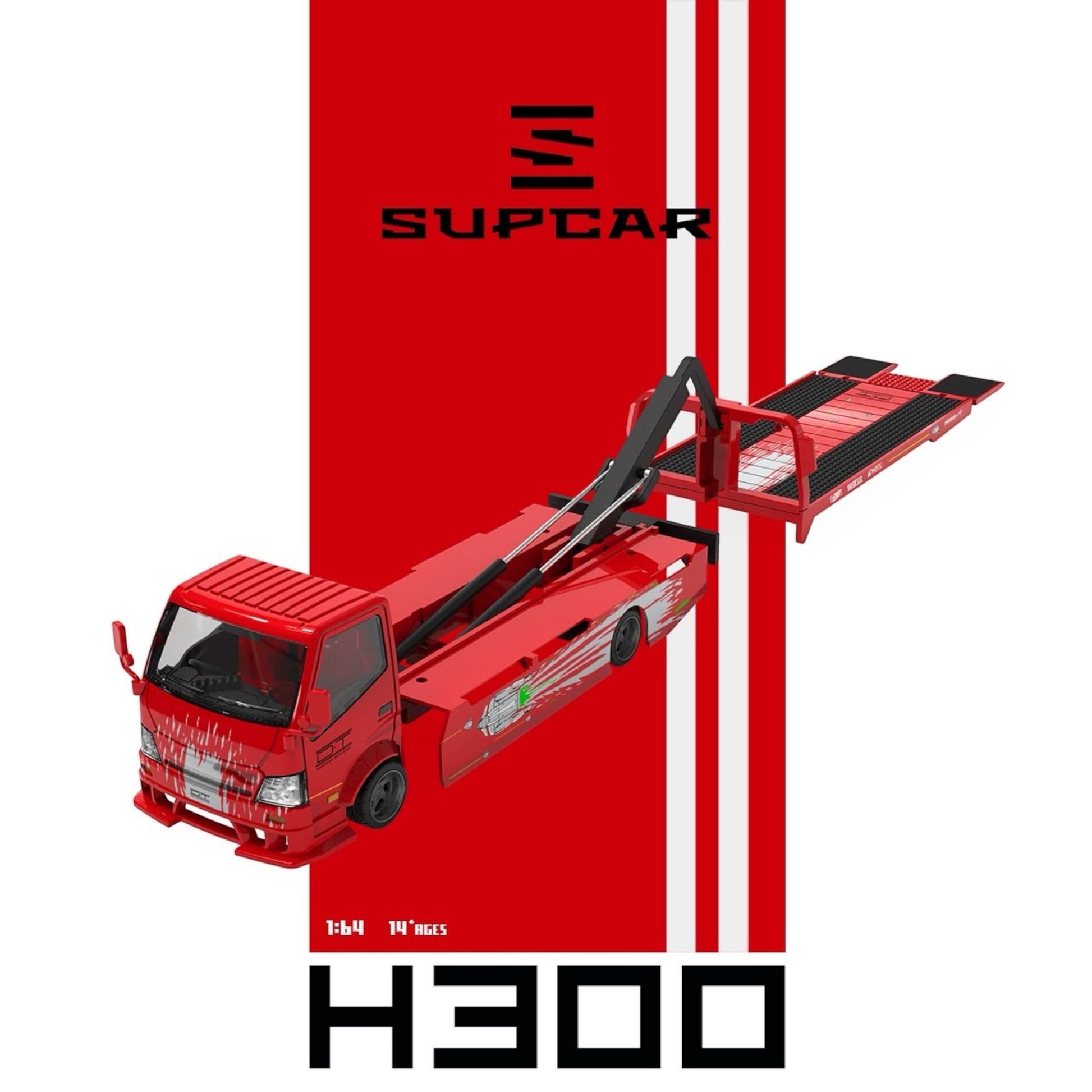 Lot57Supplies Diecast Shop SC H300 1:64 scale diecast flatbed transport trailer in red Fast & Furious livery