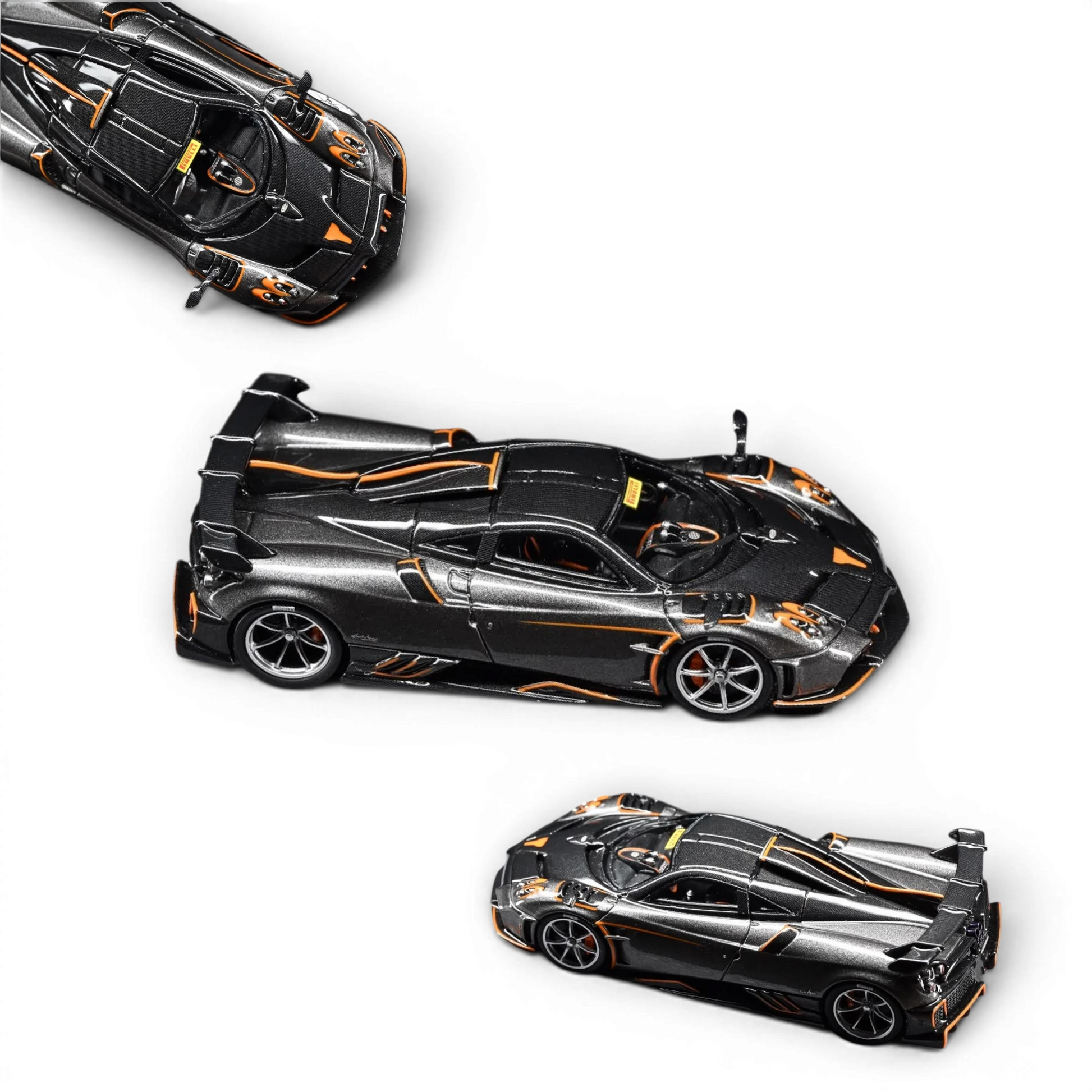 Lot57Supplies Diecast Shop HC Pagani Imola 1:64 scale resin model car in metallic grey with orange racing accents.