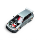 Lot57Supplies Diecast Shop 1:64 scale silver Honda Civic EG6 raw metal model with exposed engine and red interior.