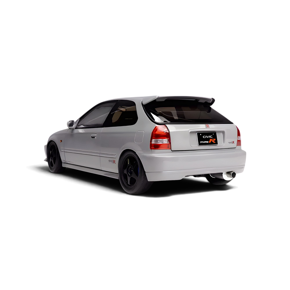 Lot57Supplies Diecast Shop 1:18 scale Nardo Grey Honda Civic Type-R EK9 diecast model car, rear three-quarter view.