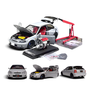Lot57Supplies Diecast Shop 1:18 scale Nardo Grey Honda Civic Type-R EK9 diecast model with engine and crane accessory