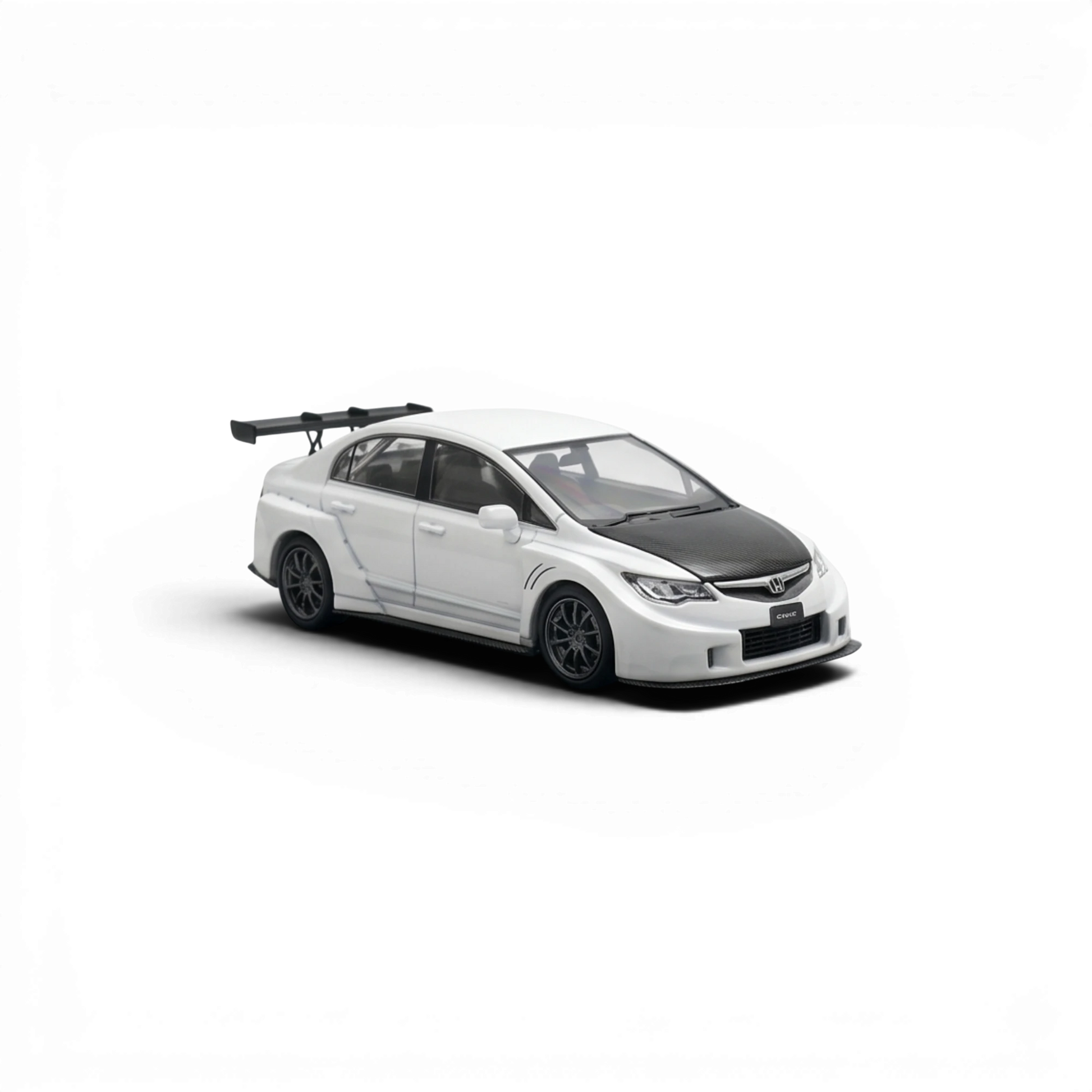 Lot57Supplies Diecast Shop Mini Station 1:64 Honda Civic FD2 white widebody diecast car with carbon fiber hood