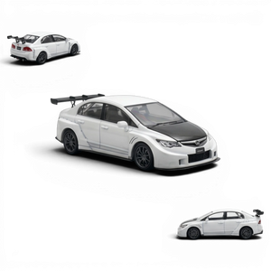 Lot57Supplies Diecast Shop Mini Station 1:64 Honda Civic FD2 white diecast model with carbon fiber hood and widebody.