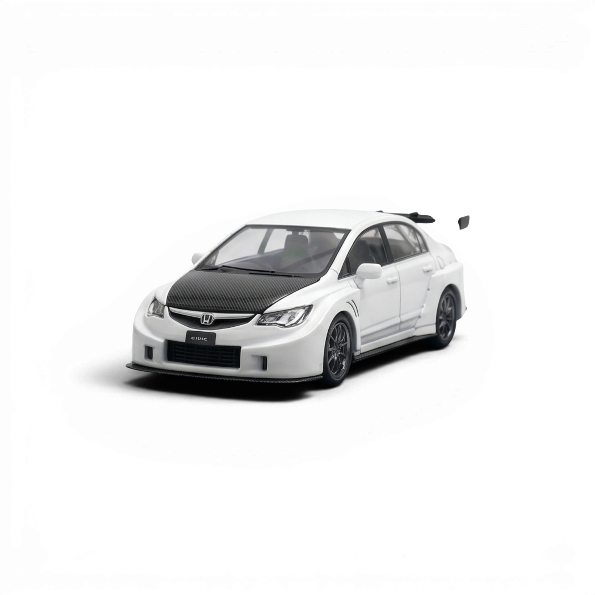 Lot57Supplies Diecast Shop 1:64 scale Mini Station Honda Civic FD2 white diecast car with carbon fiber hood and widebody
