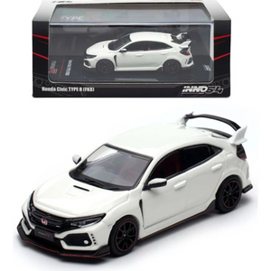 Lot57Supplies Diecast Shop INNO64 white Honda Civic Type-R FK8 1:64 scale die-cast model car with black spoiler