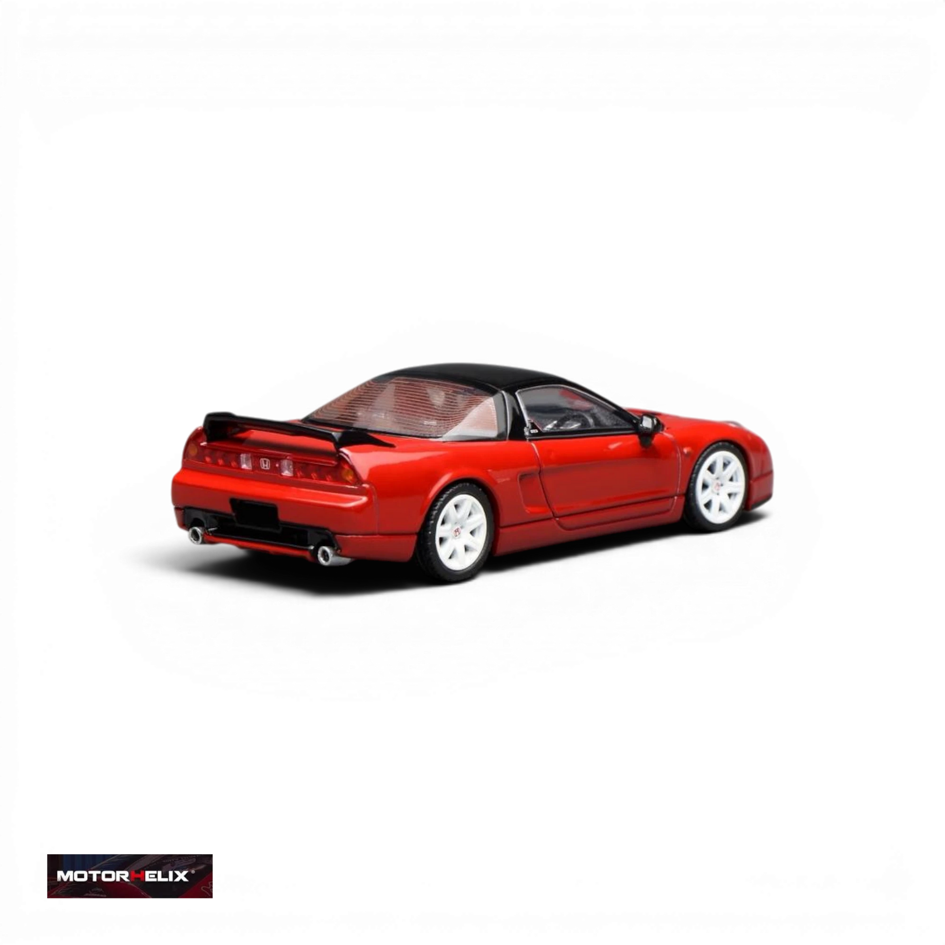 Lot57Supplies Diecast Shop MOTORHELIX 1:64 scale Honda NSX-R NA2 diecast model car in New Formula Red, rear view.