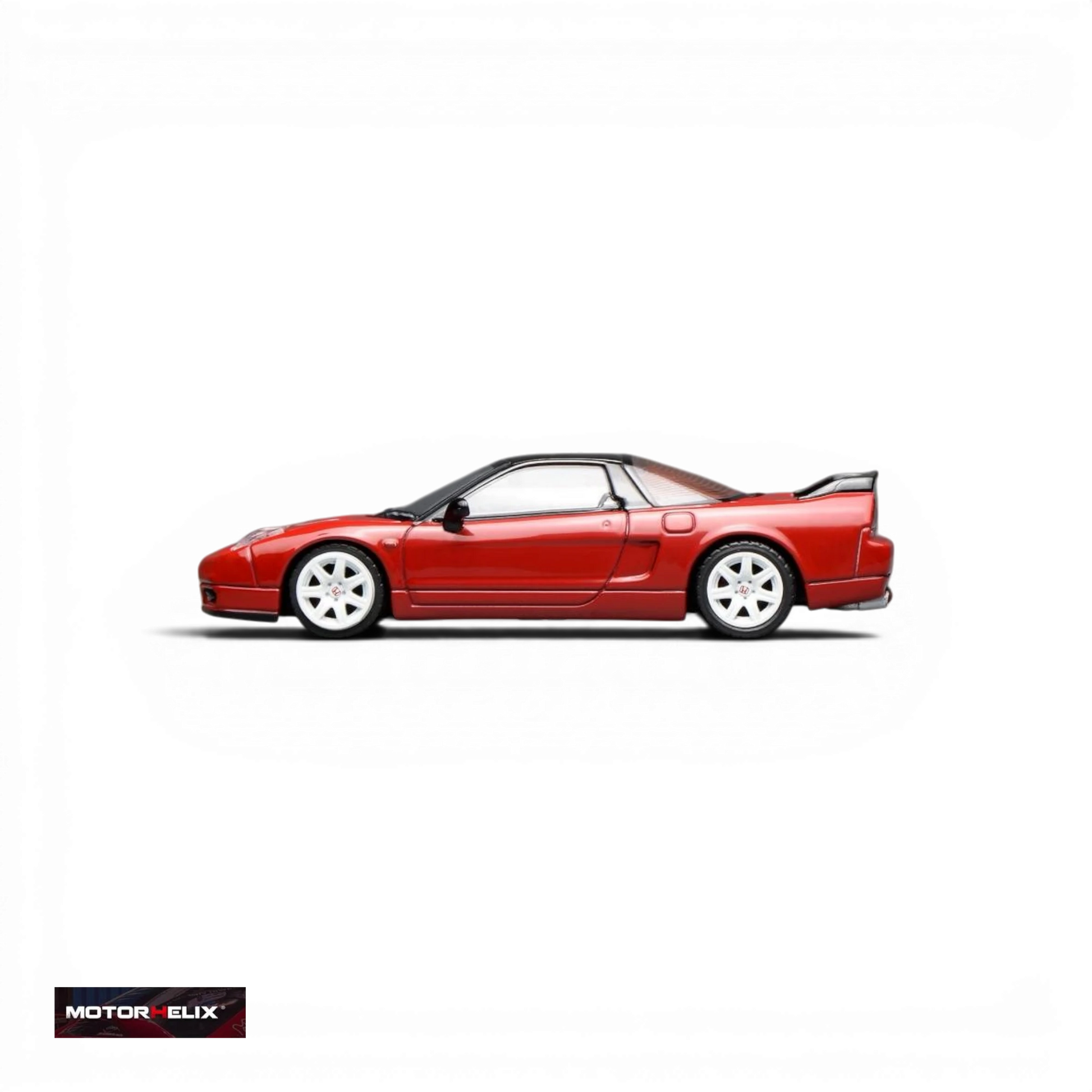Lot57Supplies Diecast Shop MOTORHELIX 1:64 scale Honda NSX-R NA2 diecast model car in New Formula Red, side view.