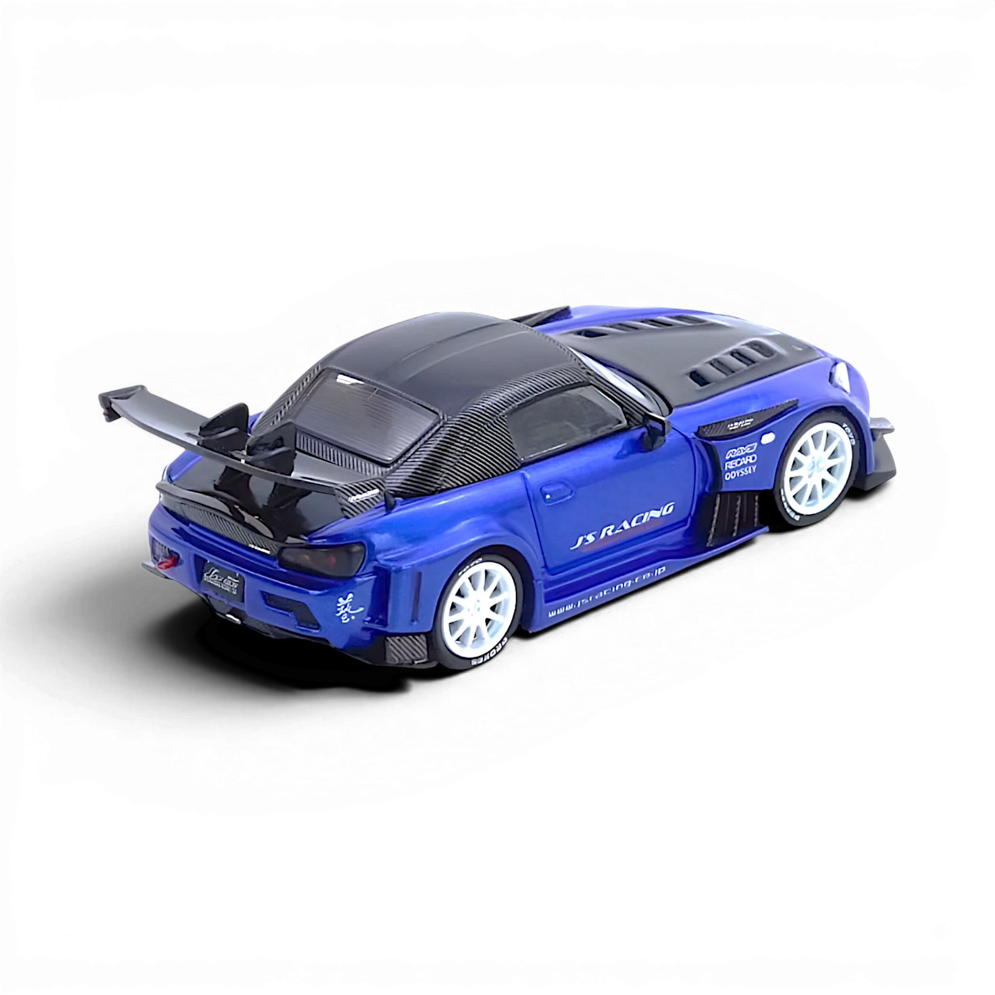 Lot57Supplies Diecast Shop INNO64 Honda S2000 J's Racing diecast model car in blue with white wheels and rear wing