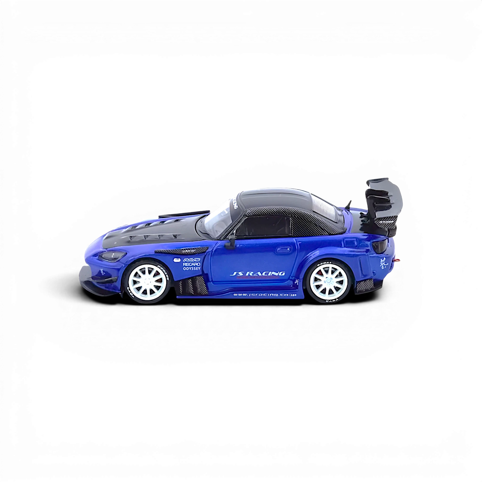 Lot57Supplies Diecast Shop INNO64 Honda S2000 J's Racing diecast model car in blue with white wheels and rear wing