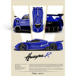 Lot57Supplies Diecast Shop 1:64 scale PSM & DMY Huayra R Sea Salt blue carbon fiber model car promotional poster
