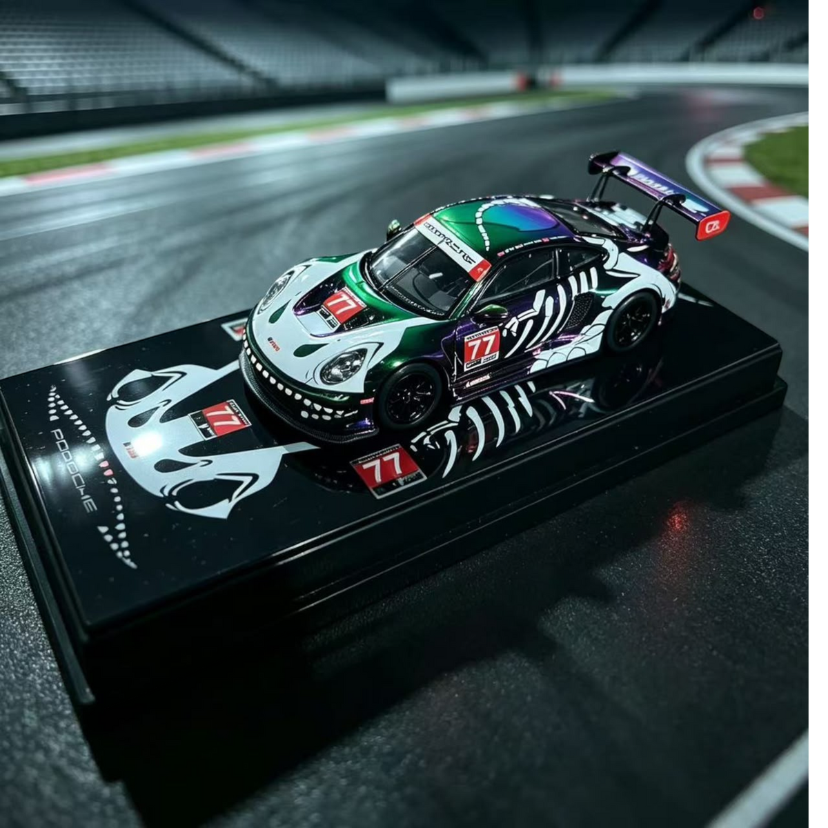 Lot57Supplies Diecast Shop HubAuto Porsche 911 GT3R 1:64 scale diecast model car with iridescent racing livery