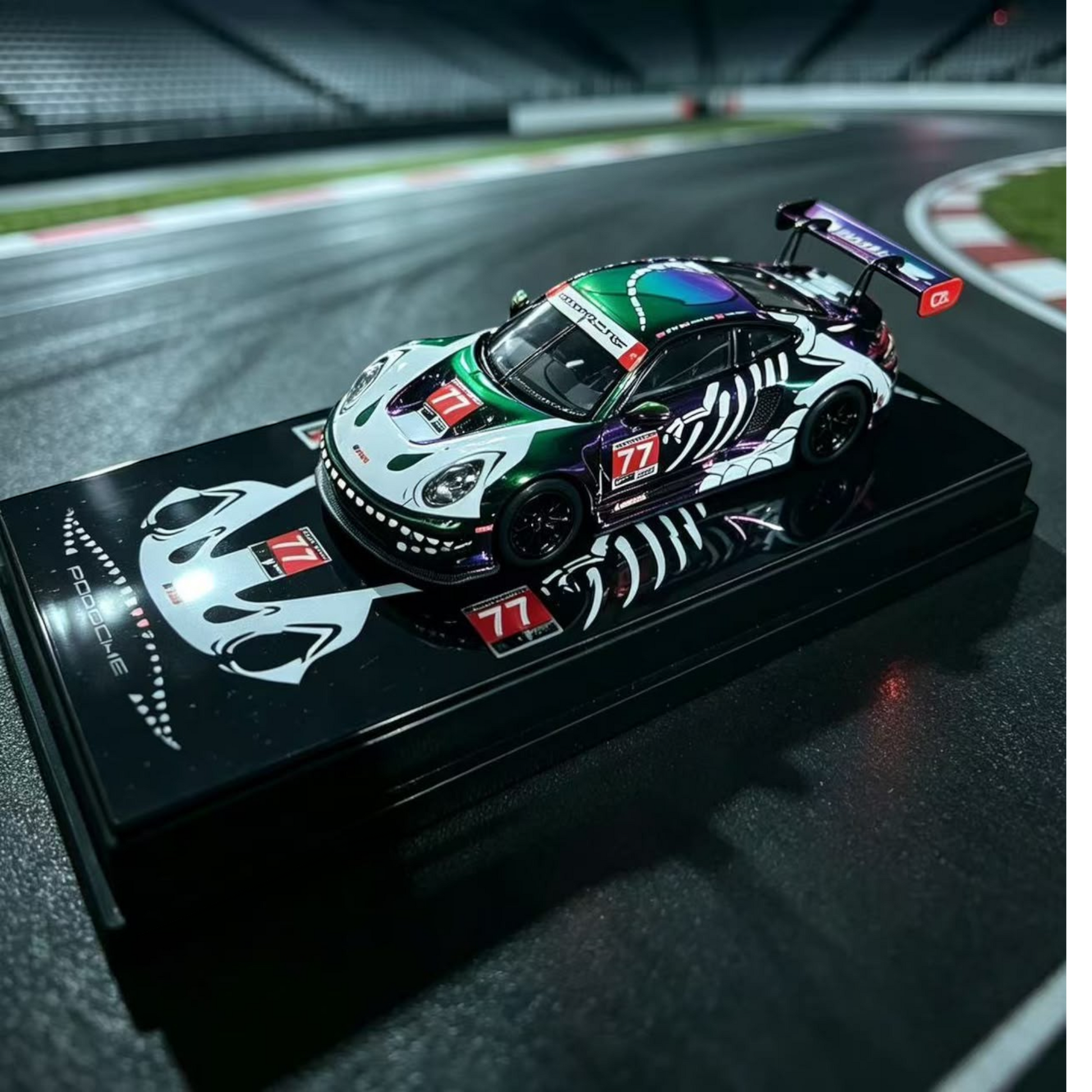 Lot57Supplies Diecast Shop HubAuto Porsche 911 GT3R 1:64 scale diecast model car with iridescent racing livery