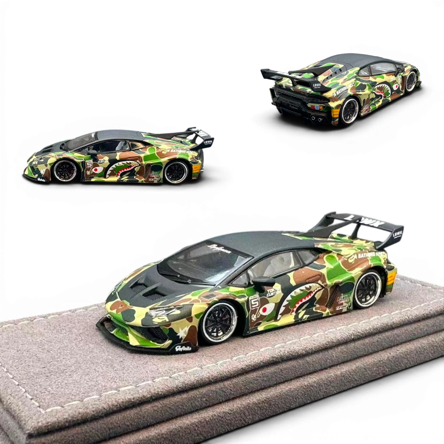 Lot57Supplies Diecast Shop 1:64 scale DAP Huracan LP610 LB-Silhouette Works diecast car with Bape camo livery.