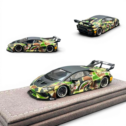 Lot57Supplies Diecast Shop 1:64 scale DAP Huracan LP610 LB-Silhouette Works diecast car with Bape camo livery.