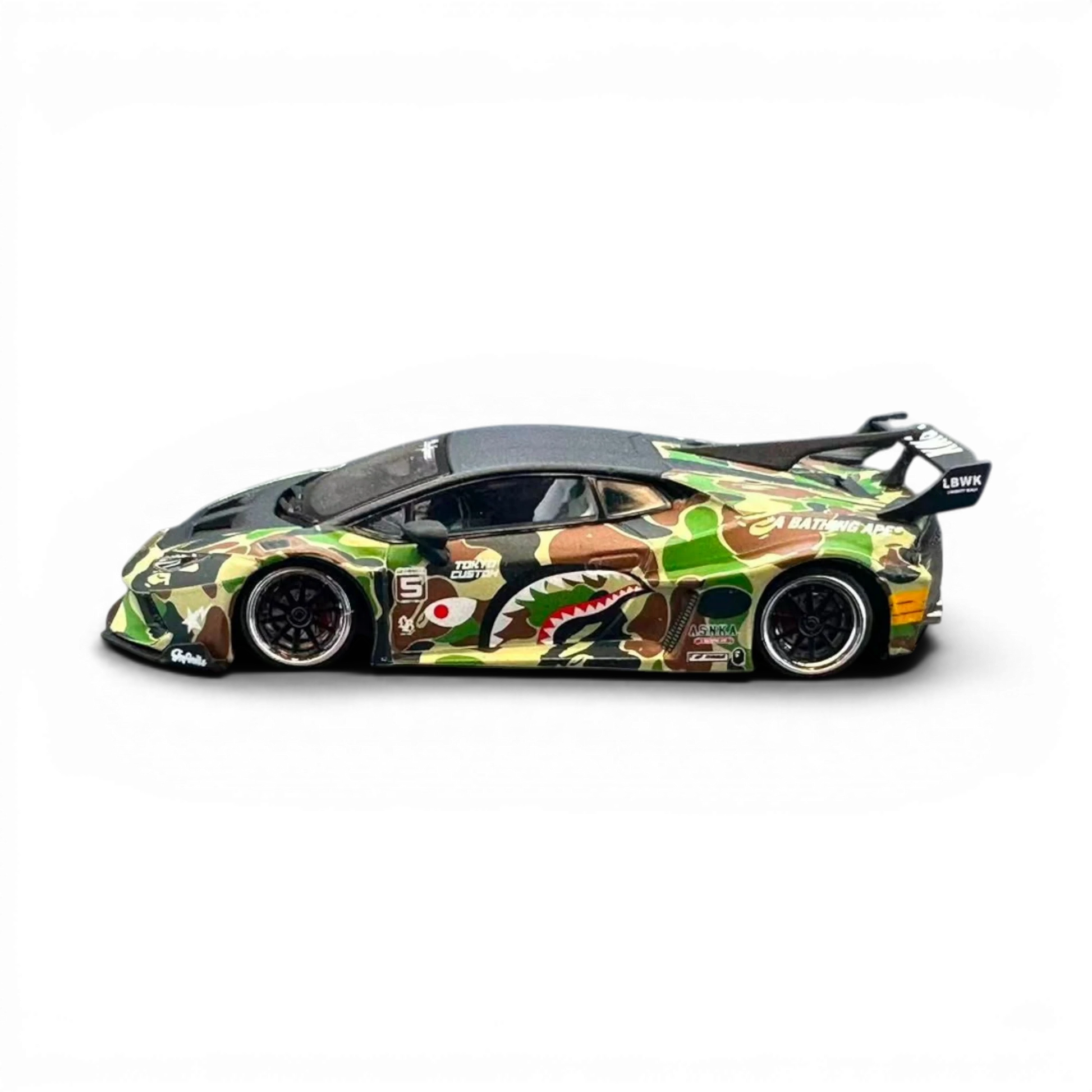 Lot57Supplies Diecast Shop 1:64 scale DAP Huracan LP610 LB-Silhouette Works diecast car with Bape camo livery.
