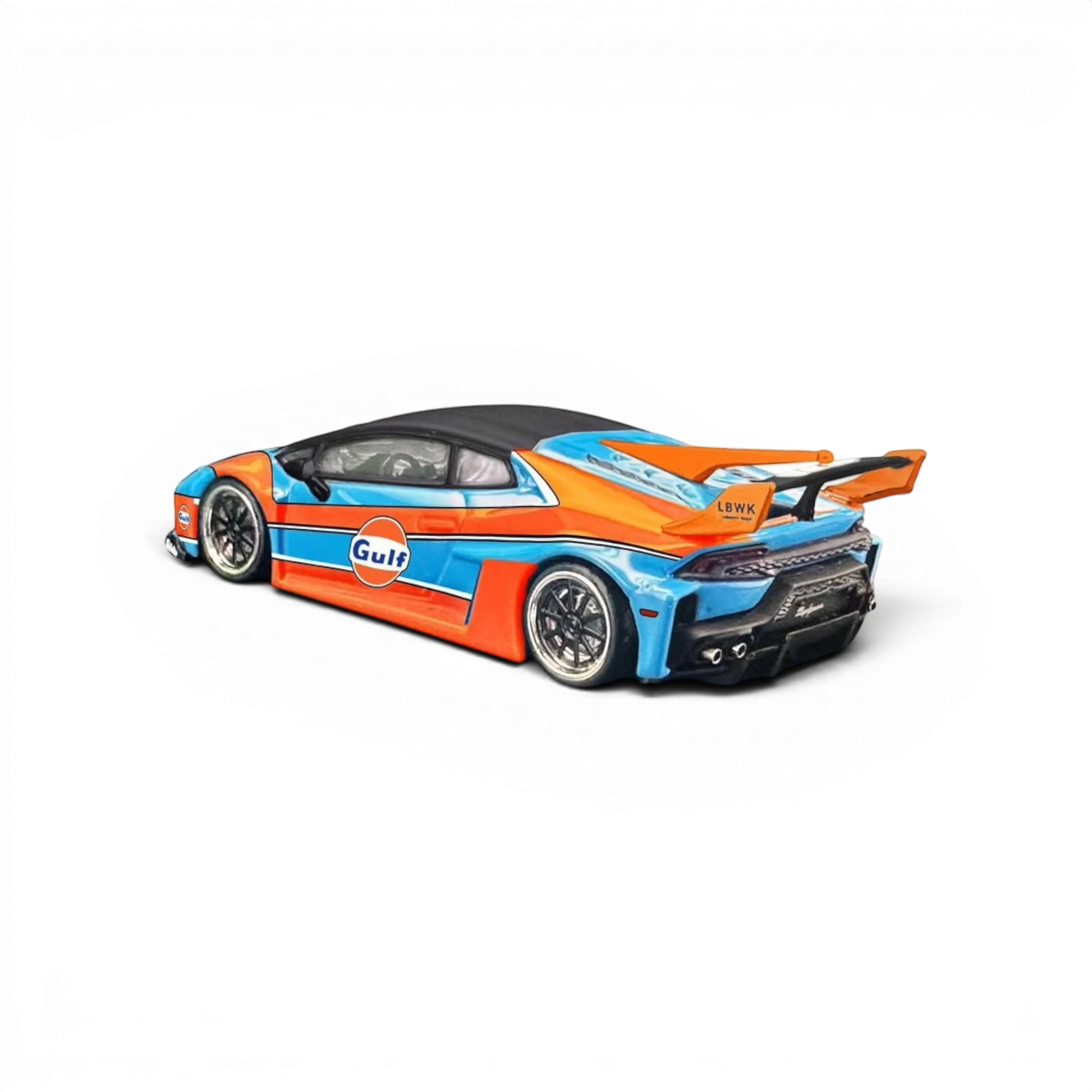 Lot57Supplies Diecast Shop 1:64 scale DAP Huracan LP610 LB-Silhouette Works widebody model in iconic Gulf livery