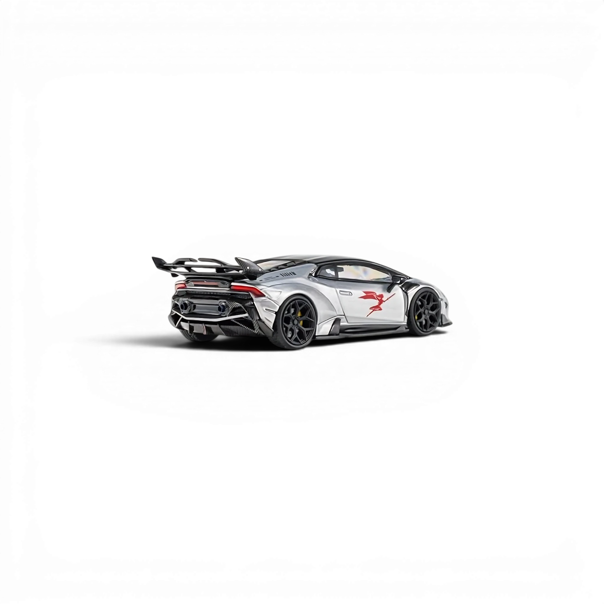 Lot57Supplies Diecast Shop KING MODEL DarwinPRO Huracan LILITH 1:64 scale diecast car in glossy silver with red decal.