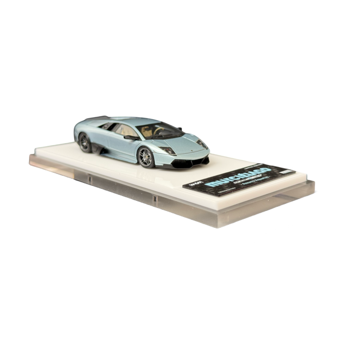 Lot57Supplies Diecast Shop WAM 1:64 scale ice blue resin Lamborghini Murcielago LP670 model car on display base