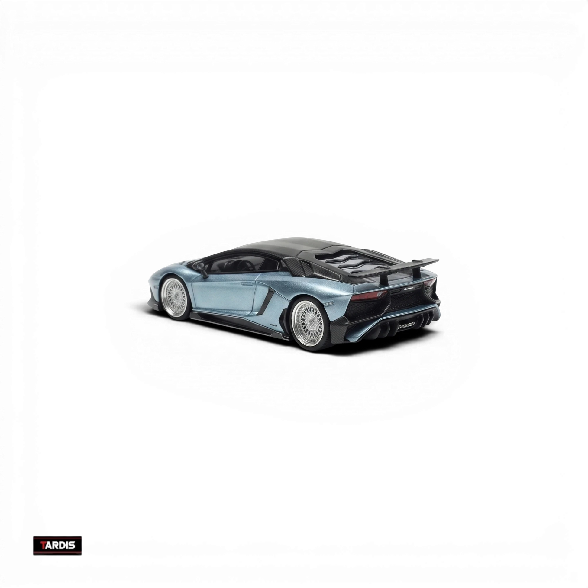Lot57Supplies Diecast Shop TARDIS 1:64 scale ice blue Lamborghini LP750-4SV resin model car rear view