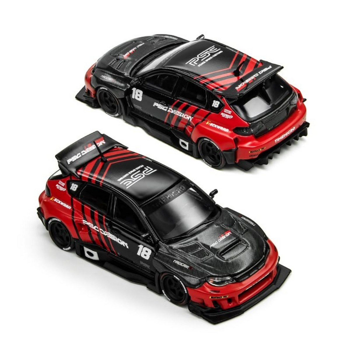 Lot57Supplies Diecast Shop 1:64 scale TimeMicro x PSC DESIGN Impreza Raider diecast car in red and black livery