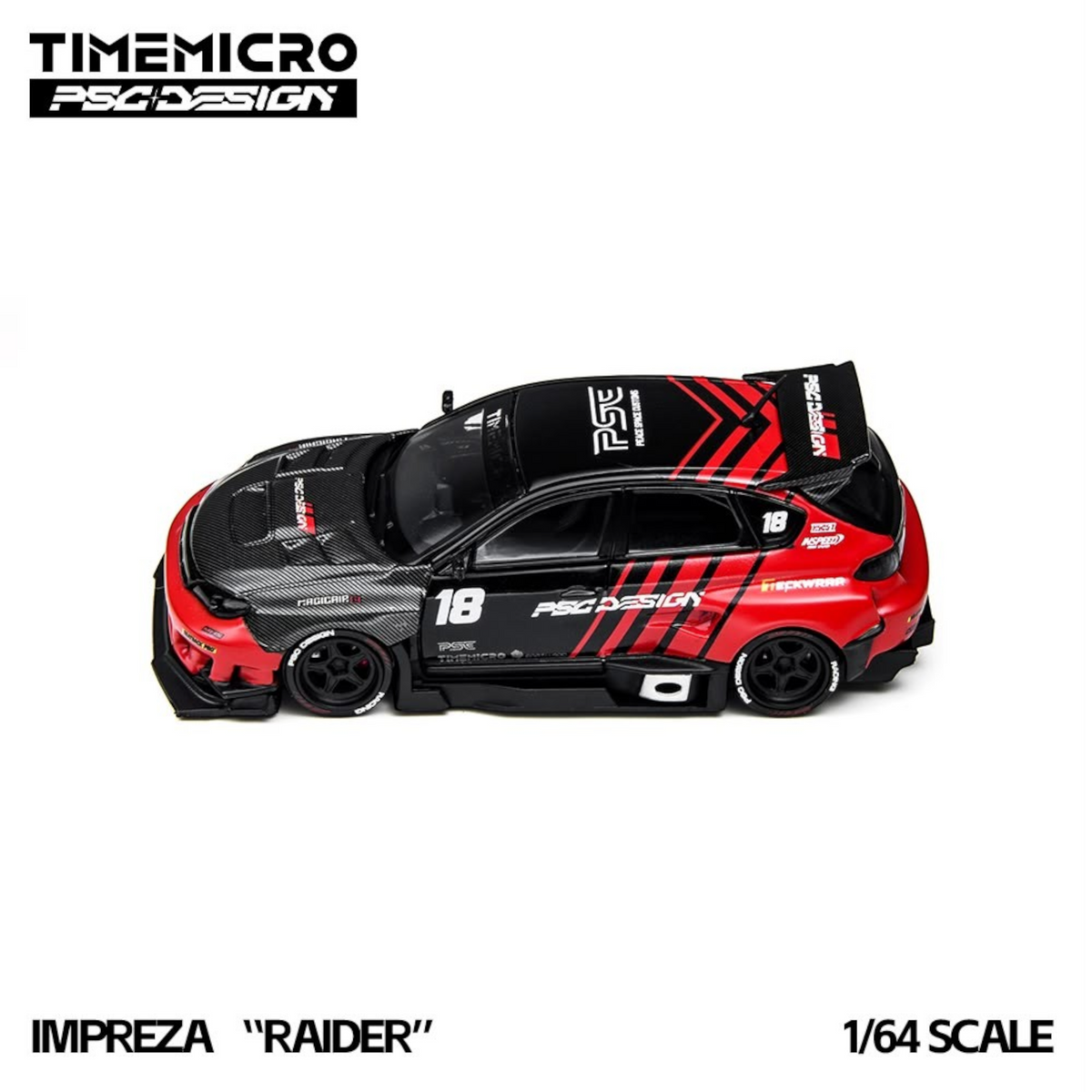 Lot57Supplies Diecast Shop TimeMicro x PSC DESIGN 1:64 scale Impreza Raider diecast car in red and black livery