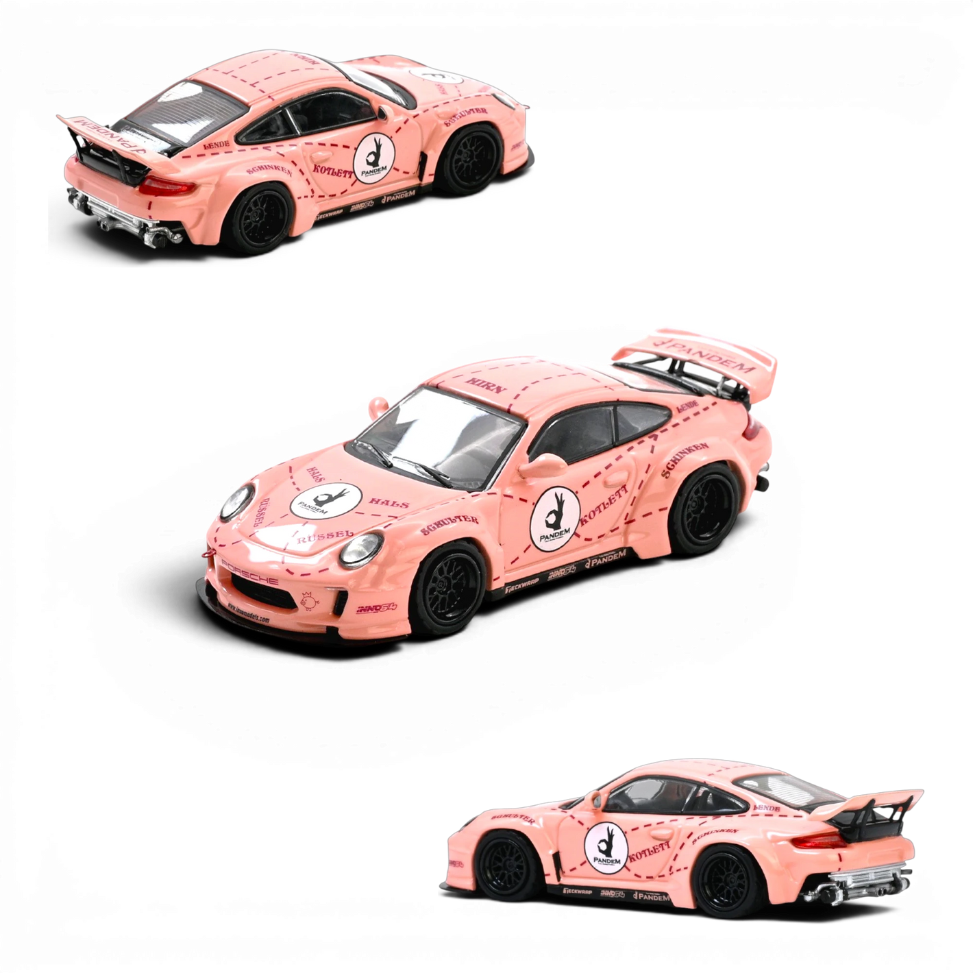 Lot57Supplies Diecast Shop Inno64 Pandem 997 Pink Pig 1:64 scale diecast model car with butcher cut diagram livery.