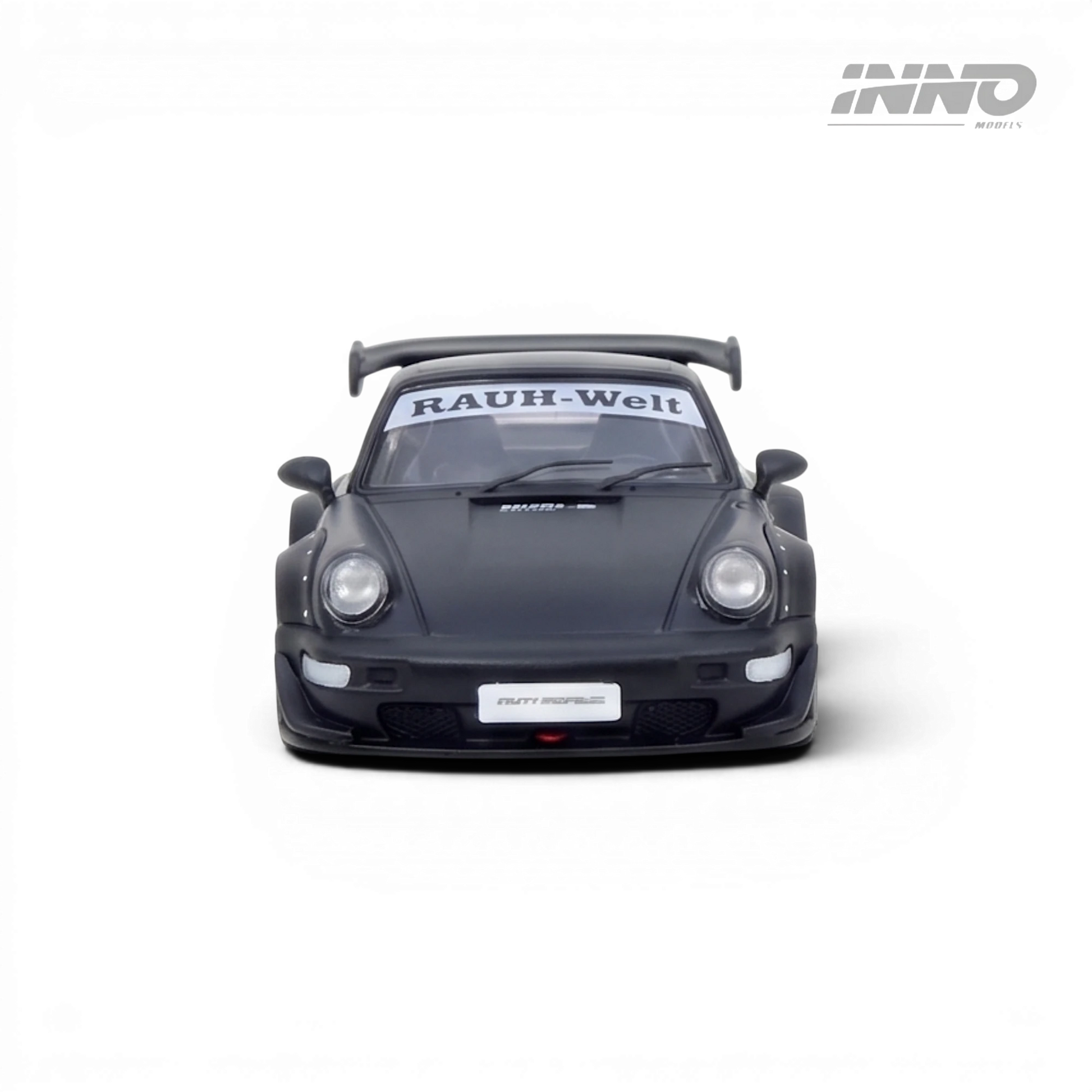 Lot57Supplies Diecast Shop: INNO64 RWB 964 Darth Vader Porsche, 1:64 scale, black matt diecast model with RAUH-Welt decal on windshield.