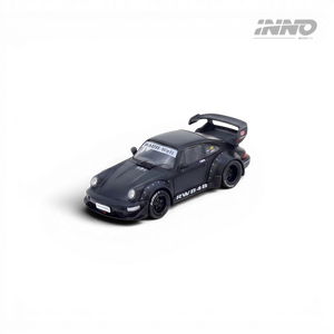 Lot57 Supplies Diecast Shop: INNO64 1:64 scale matte black Porsche RWB 964 Darth Vader diecast model with wide body kit.