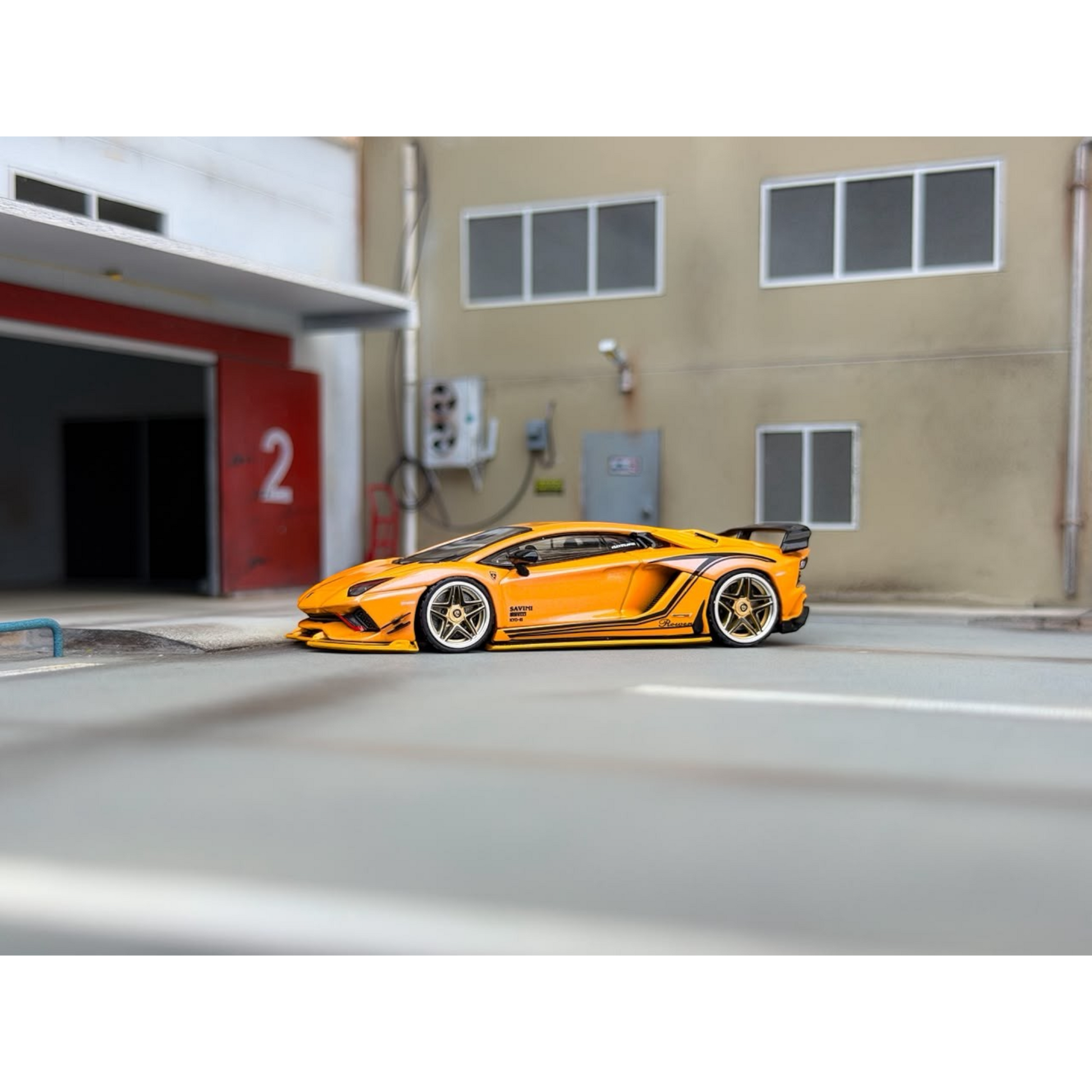 Lot57Supplies Diecast Shop 1:64 scale Rotating Wheel Rowen Aventador S diecast model car in iridescent yellow