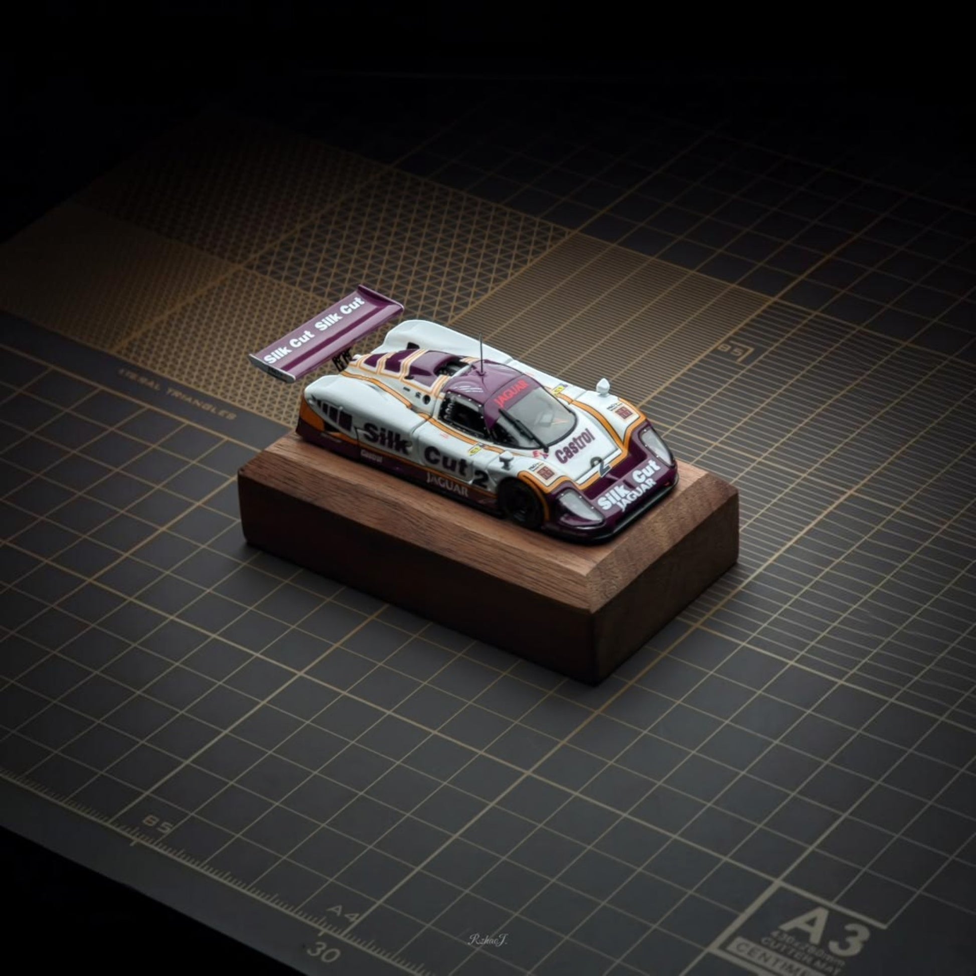 Lot57Supplies Diecast Shop Transcend model 1:64 scale Jaguar XJR-9 1988 Le Mans winner diecast car on wooden base