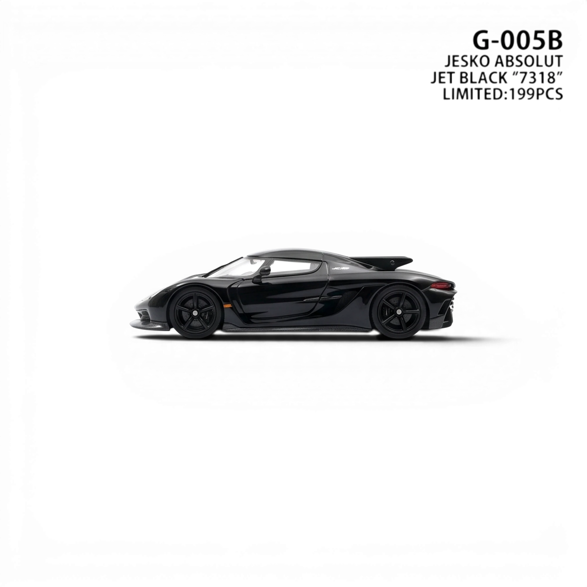 Lot57Supplies Diecast Shop GUO Jesko Absolut 1:64 scale resin model in jet black with detailed wheels and spoiler.
