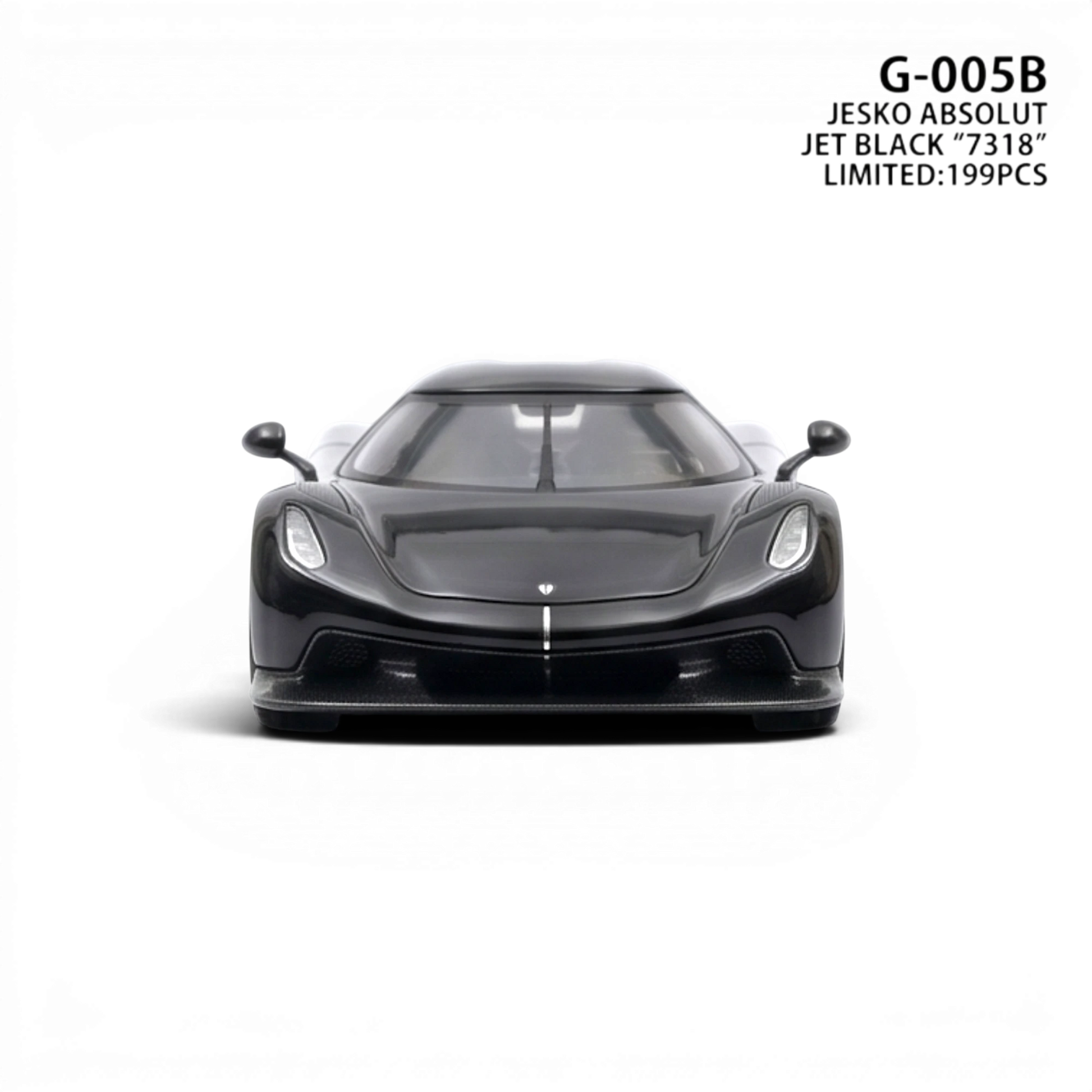 Lot57Supplies Diecast Shop GUO Jesko Absolut 1:64 scale resin model in jet black with white stripe detail.