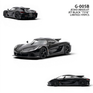 Lot57Supplies Diecast Shop GUO Jesko Absolut 1:64 scale resin model in jet black with intricate detailing.