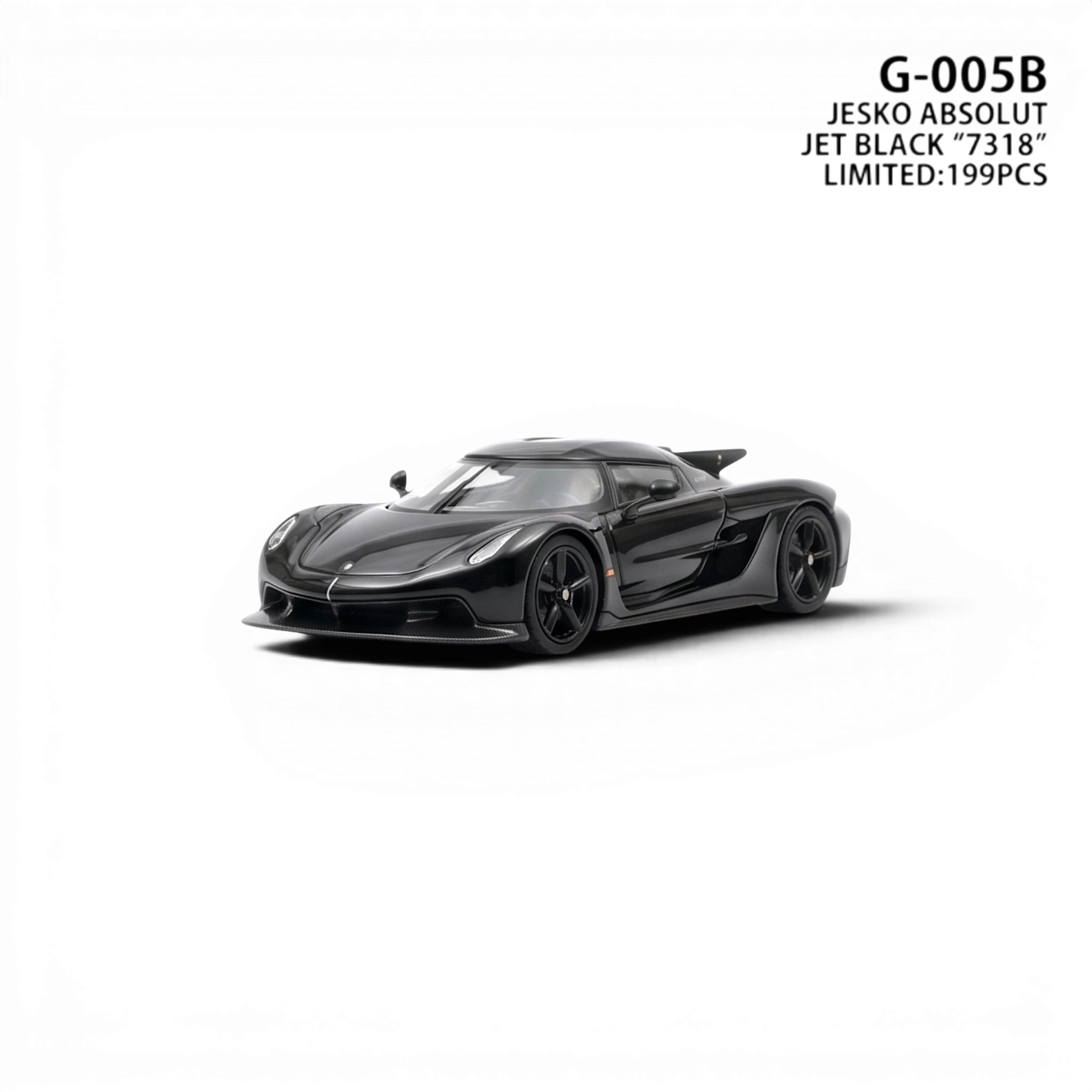 Lot57Supplies Diecast Shop GUO Jesko Absolut 1:64 scale resin model car in jet black with detailed aerodynamic features.