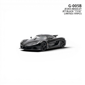 Lot57Supplies Diecast Shop GUO Jesko Absolut 1:64 scale resin model car in jet black with detailed aerodynamic features.