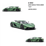 Lot57Supplies Diecast Shop GUO Jesko Absolut 1:64 scale resin model car in pearl green with black wheels and spoiler.