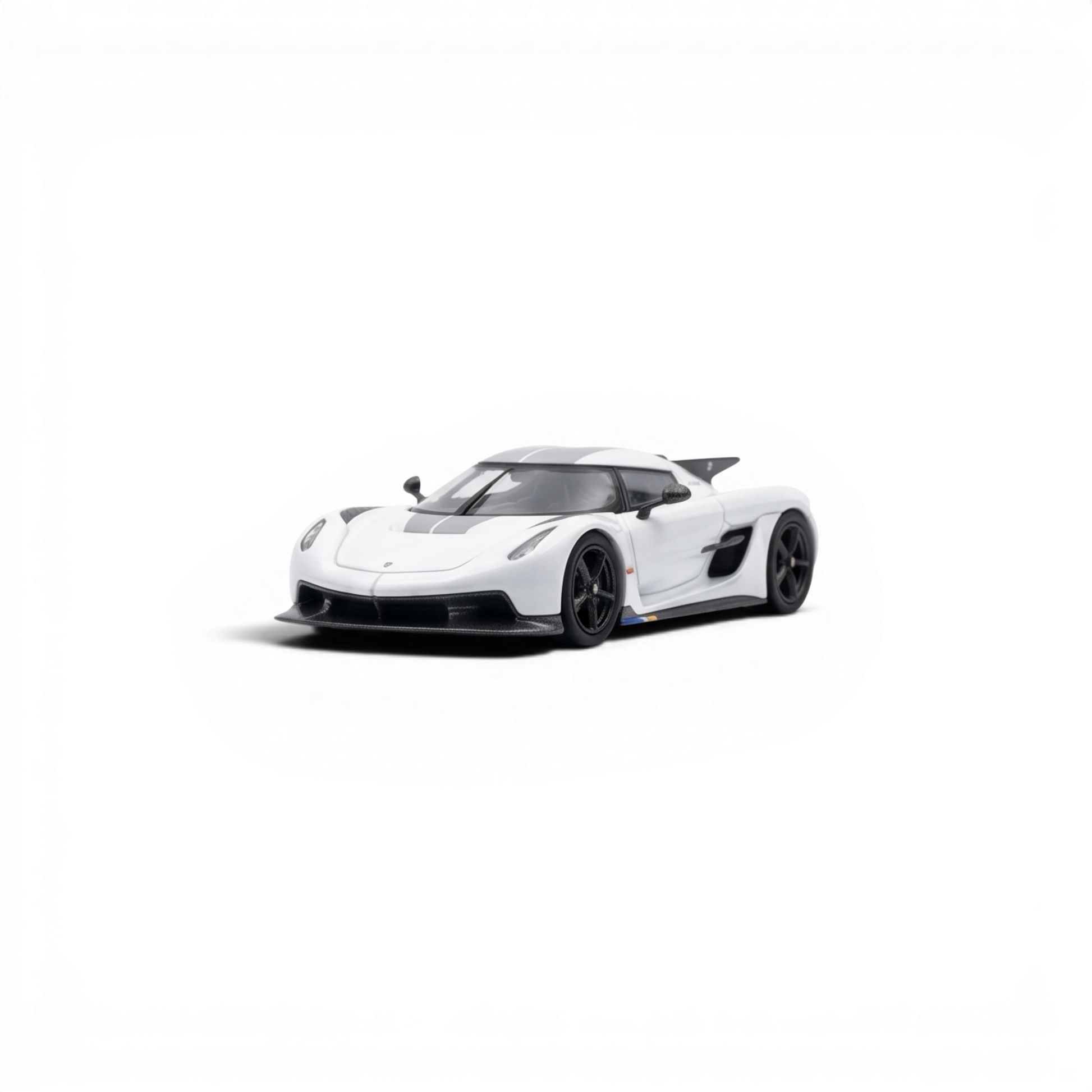Lot57Supplies Diecast Shop GUO Jesko Absolut 1:64 scale white resin model car with grey racing stripes and black wheels.