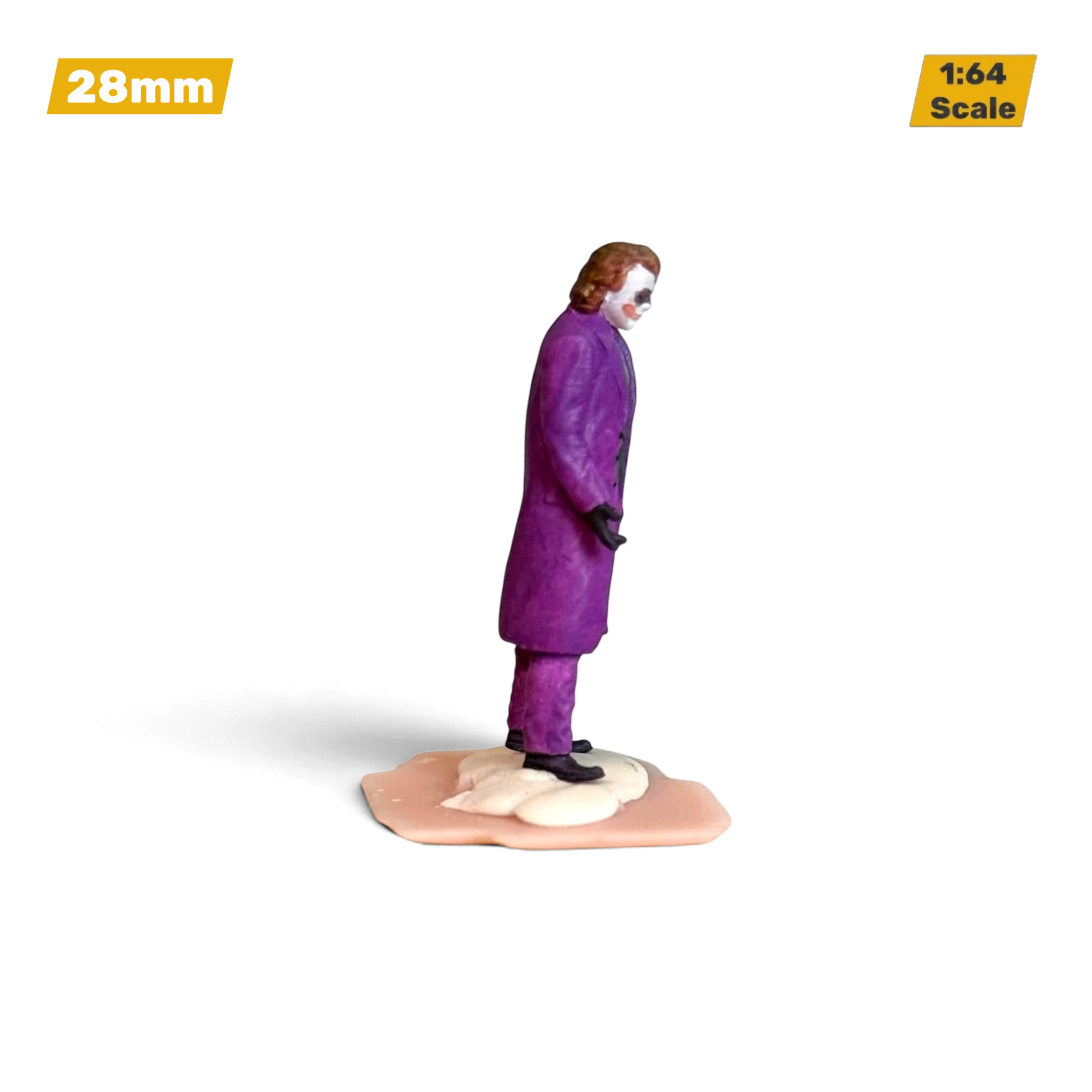 Lot57Supplies Diecast Shop 1:64 scale hand-painted resin Joker figure in a purple coat for diorama displays.
