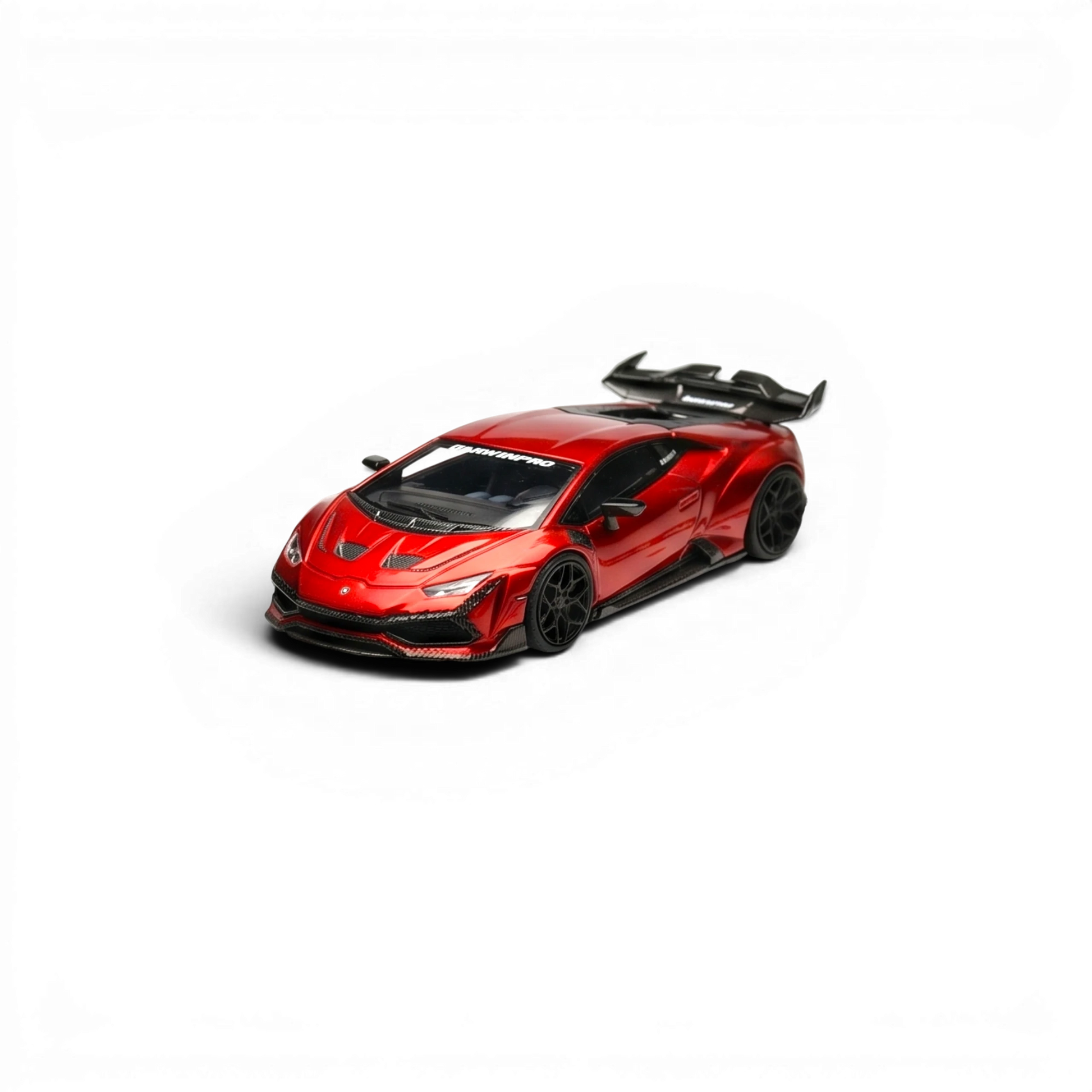 Lot57Supplies Diecast Shop King Model x DarwinPRO Lilith Huracan 1:64 scale diecast car in transparent red finish.