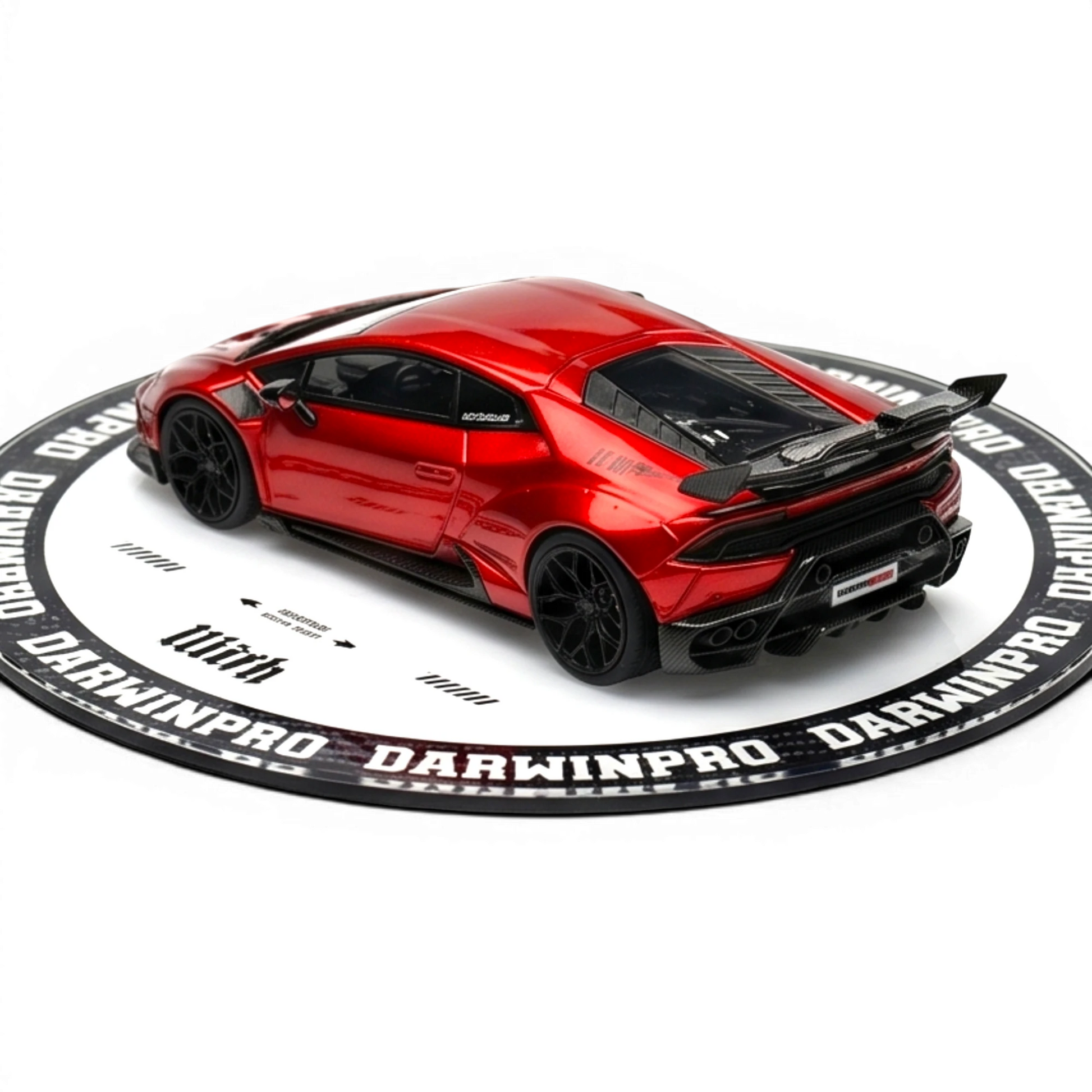 Lot57Supplies Diecast Shop King Model x DarwinPRO Lilith Huracan 1:64 scale diecast car in transparent red finish.