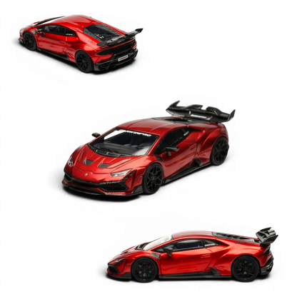 Lot57Supplies Diecast Shop King Model x DarwinPRO Lilith Huracan 1:64 scale diecast car in transparent red finish.
