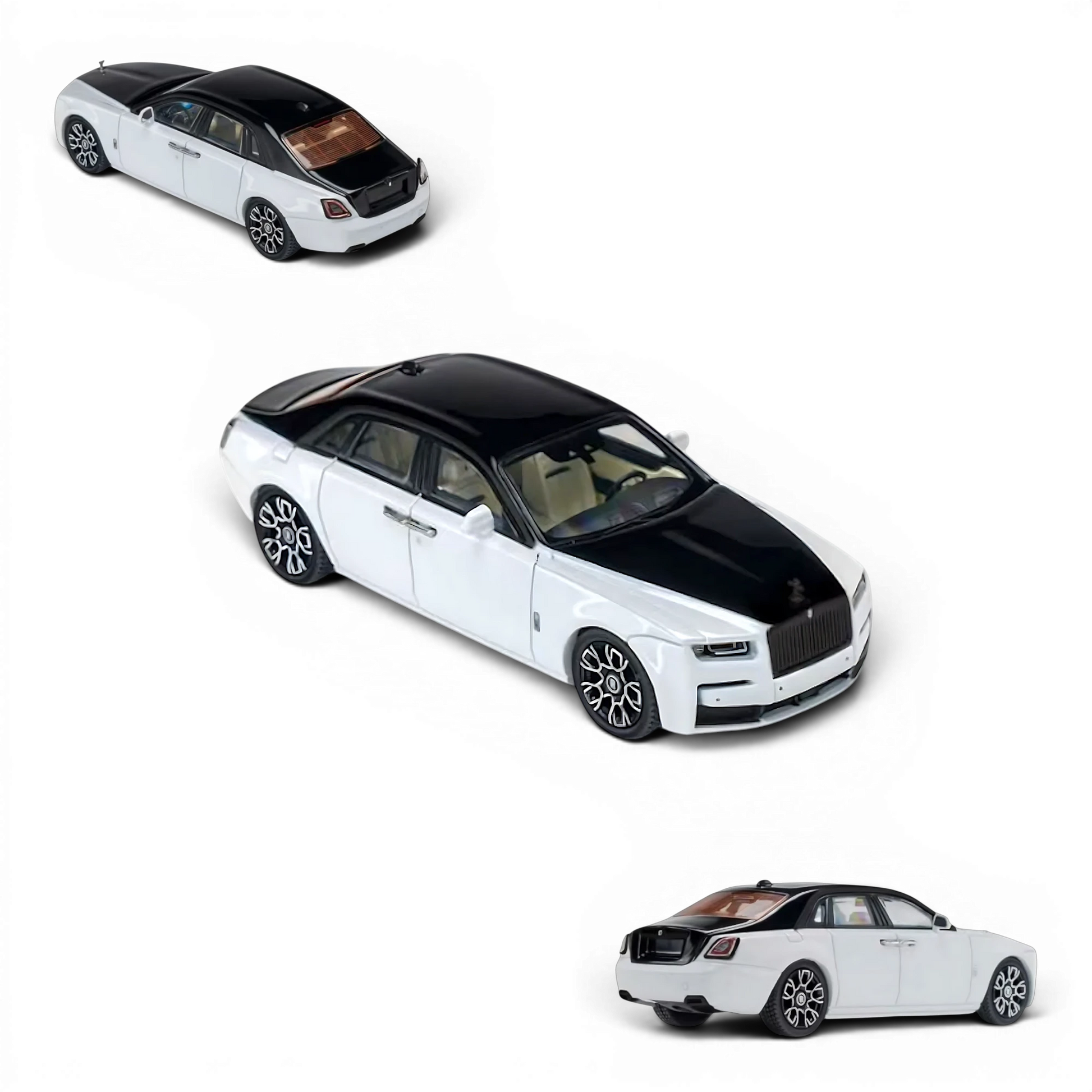 Lot57Supplies Diecast Shop KING MODEL 1:64 scale diecast Ghost car in a two-tone black and white finish