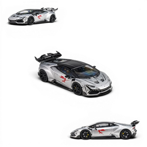 Lot57Supplies Diecast Shop KING MODEL DarwinPRO Huracan LILITH 1:64 scale diecast car in glossy silver with red decals.