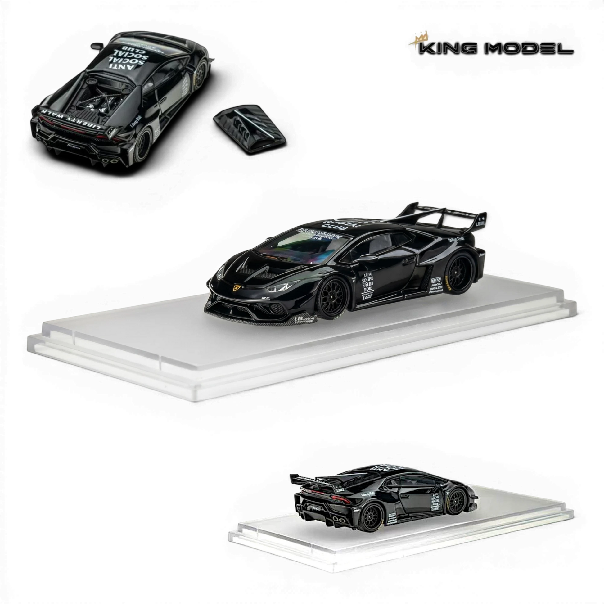 Lot57Supplies Diecast Shop King Model 1:64 black LB-Works Lamborghini Huracan GT EVO with removable engine cover