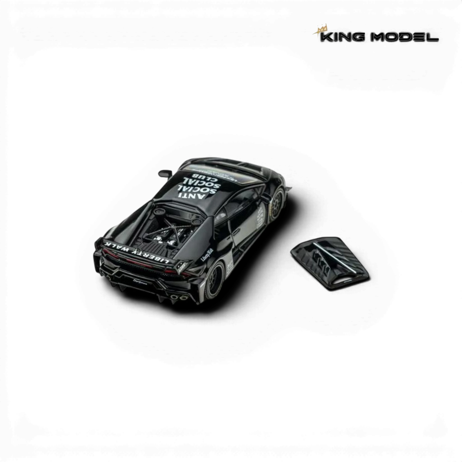 Lot57Supplies Diecast Shop King Model 1:64 black LB-Works Lamborghini Huracan GT EVO with removable engine cover