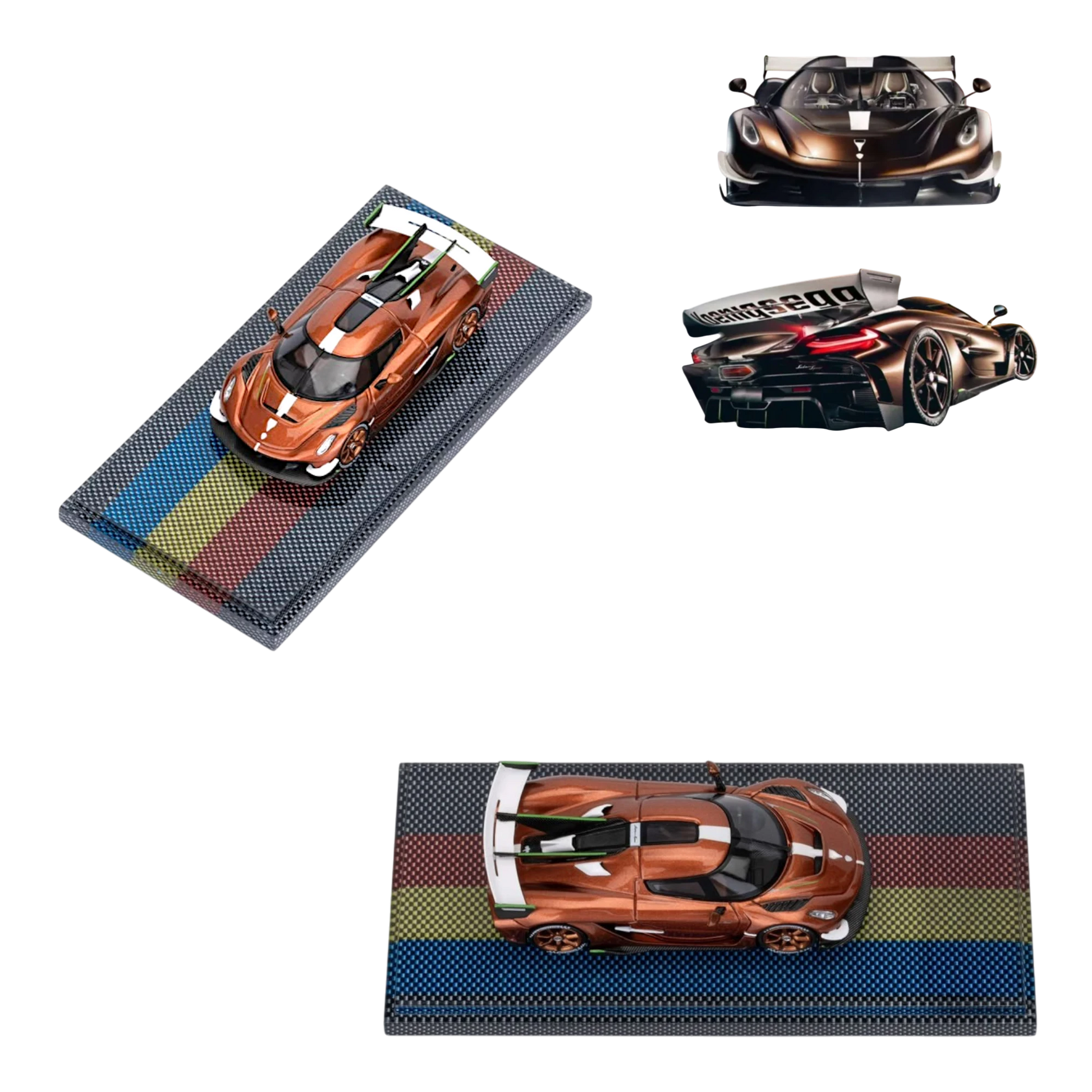 Lot57Supplies Diecast Shop ET Model 1:64 scale Koenigsegg Sadairs Spear diecast car in luxury aged copper finish.