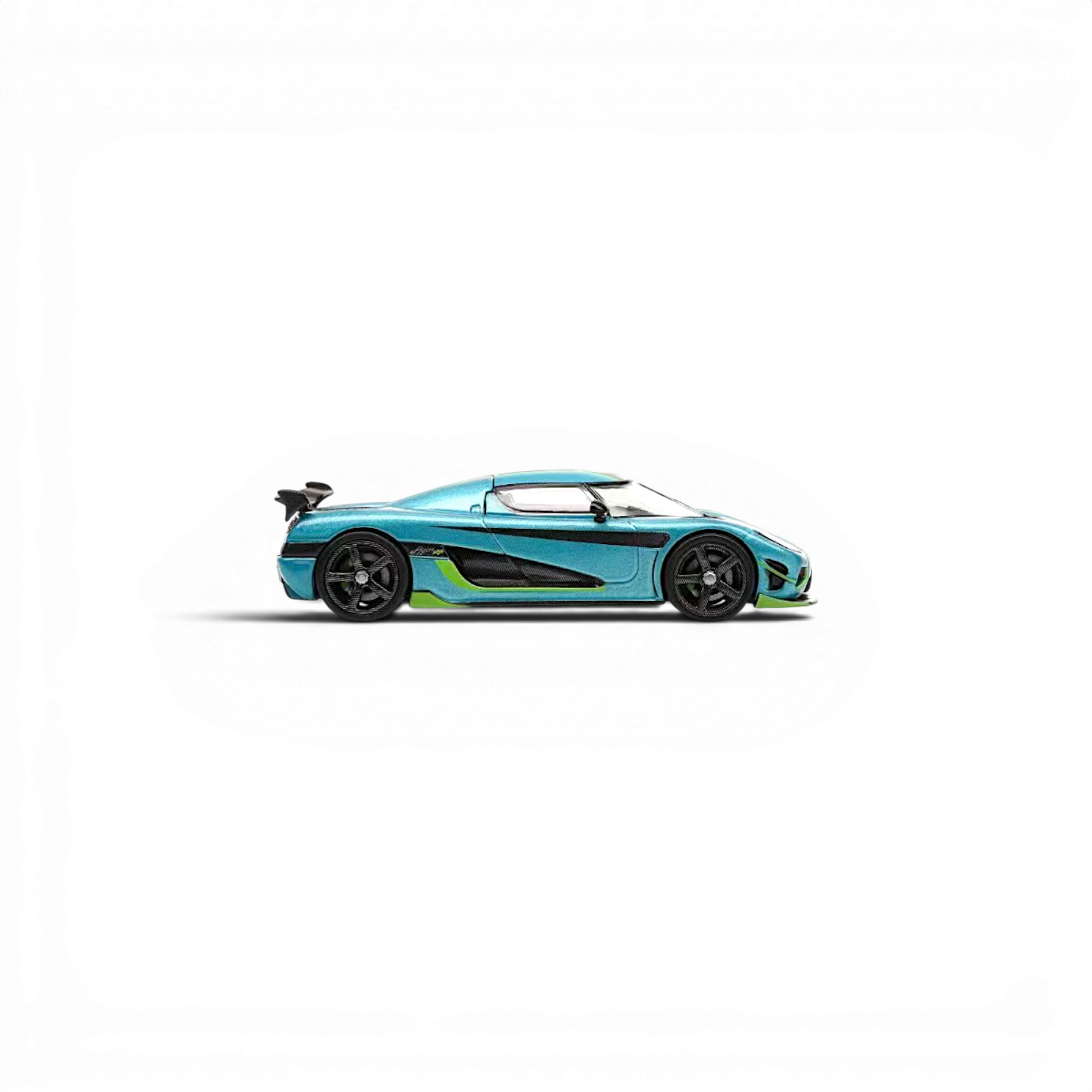 Lot57Supplies Diecast Shop HappyCar 1:64 scale green Koenigsegg Agera RS diecast model car, side view.