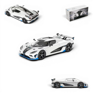 Lot57Supplies Diecast Shop HappyCar 1:64 scale white and blue Koenigsegg Agera RS diecast model car with display box