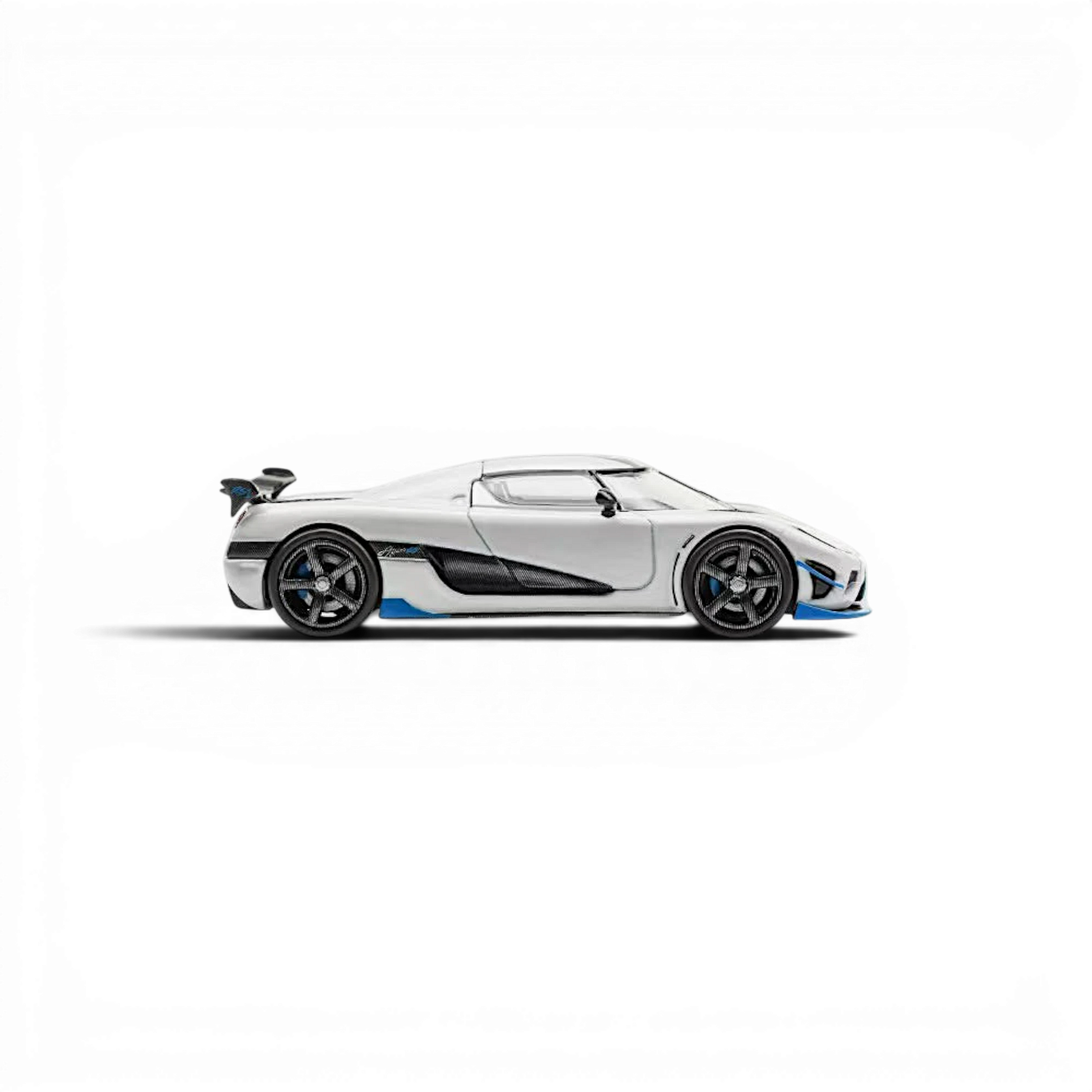 Lot57Supplies Diecast Shop 1:64 scale HappyCar Koenigsegg Agera RS diecast model car in white and blue side view